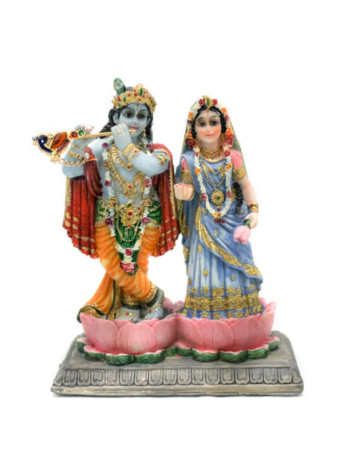 Радха и Кришна: изящная статуэтка в лотосе (13 см)