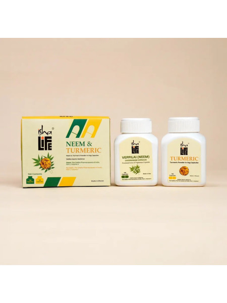 Набор: Ним и Куркума по 100 капсул, для ежедневного детокса, Иша Лайф; Neem and Turmeric Combo pack. 100 capsules each, Isha Life