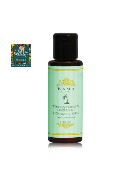 Органическое кокосовое масло первого отжима, 50 мл, Кама Аюрведа; Extra Virgin Organic Coconut Oil, 50 ml, Kama Ayurveda