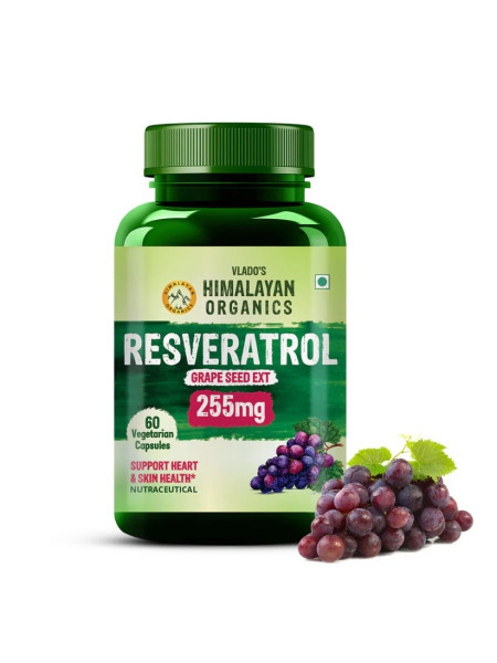 Капсулы Ресвератрол, 60 вегетарианских капсул, Гималаян Органикс; Himalayan Organics Resveratrol Grape Seed Extract 255mg, 60 veg capsules
