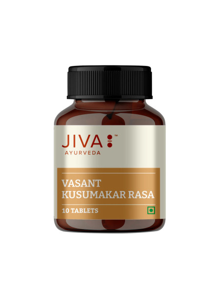 Васант Кусумакар Рас, комплексная поддержка при диабете и омоложение, 10 таб., Джива Аюрведа; Vasant Kusumakar Rasa 10 Tablets, Jiva Ayurveda
