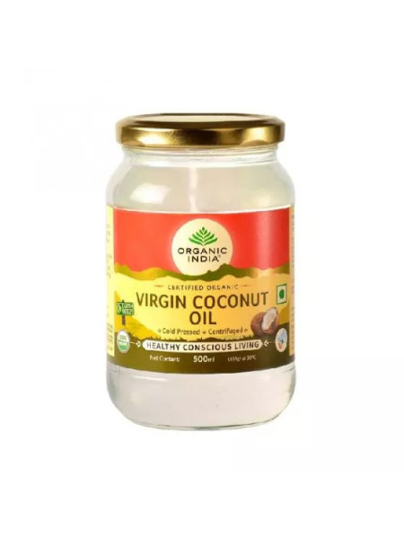 Кокосовое масло холодного отжима, 500 мл, Органик Индия; Cold Pressed Coconut Oil, 500ml, Organic India