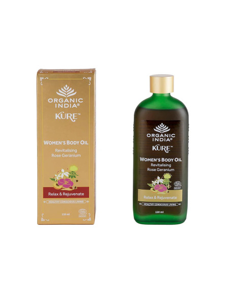 Масло для тела с розой и геранью, 120 мл, Органик Индия; Rose & Geranium Body Oil, 120ml, Organic India
