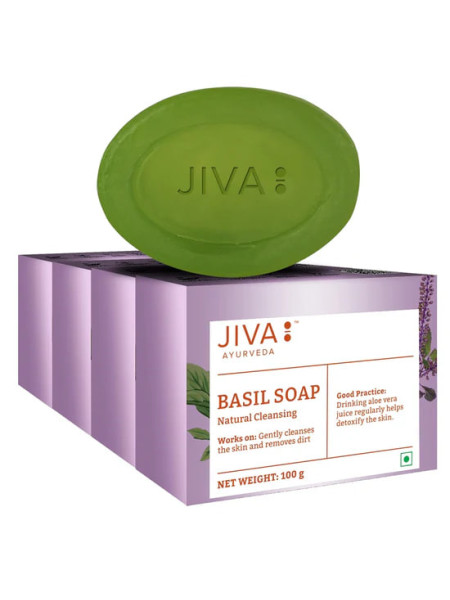 Мыло с базиликом, набор 4 штуки по 75 г, Джива Аюрведа; Basil Soap 75gm (pack of 4), Jiva Ayurveda