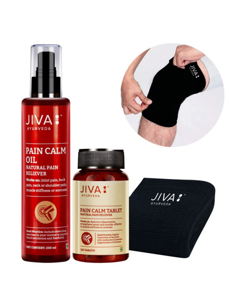Набор: Пейн Колм масло 200 мл и 120 таблеток + наколенник, Джива Аюрведа; Combo Of Pain Calm Oil 200 ml & Pain Calm Tablet 120 Tablets with Free Knee Cap