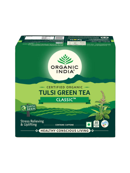 Чай тулси зеленый с бергамотом, 50 пакетиков, Органик Индия; Tulsi Green Tea Earl Grey, 50 sachets, Organic India