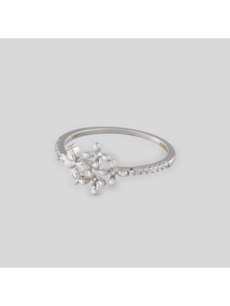 Кольцо серебряное с цветочным узором и фианитами; Blooming Floral Shine Silver Ring