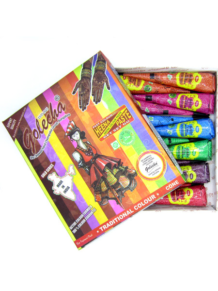 Хна для мехенди в конусах цветная "Голеча", коробка (12 конусов), производитель "Голеча", Golecha Mehandi Colour, 12 con., Golecha