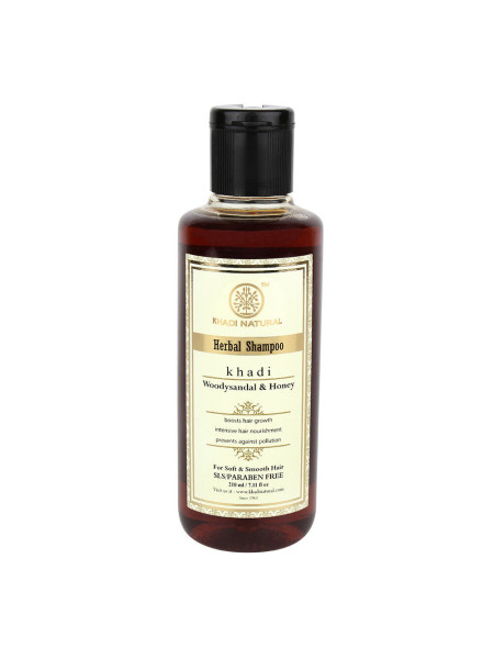 Шампунь "Сандал и Мед", Без SLS и парабенов, 210 мл, производитель "Кхади", Shampoo "Woodysandal & Honey", SLS/Paraben Free, 210 ml, Khadi
