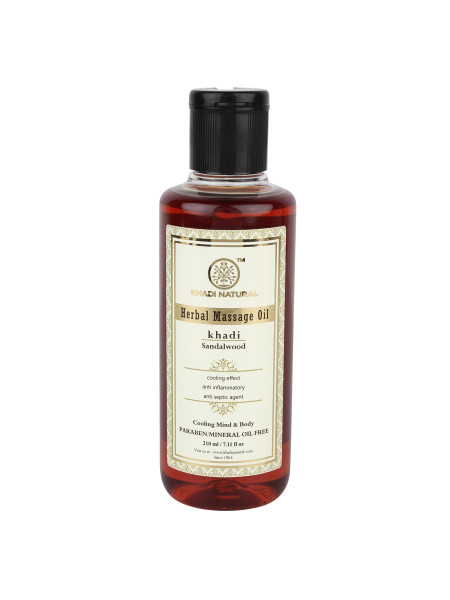 Массажное масло "Сандал", 210 мл, производитель "Кхади", Massage Oil "Sandalwood", Paraben & Mineral Oil Free, 210 ml, Khadi