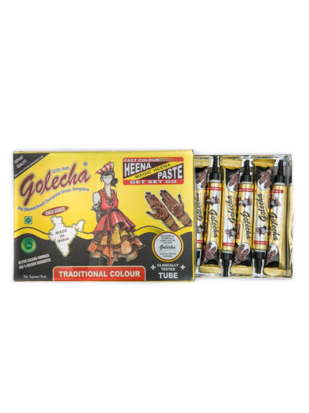 Хна для мехенди в тюбике быстрый цвет черная "Голеча", коробка (10 тюбиков), производитель "Голеча", Golecha Black, 10 tub., Golecha