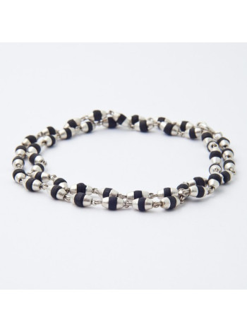 Кантхимала в серебре №3б Туласи: черные 6 мм, 1 ряд