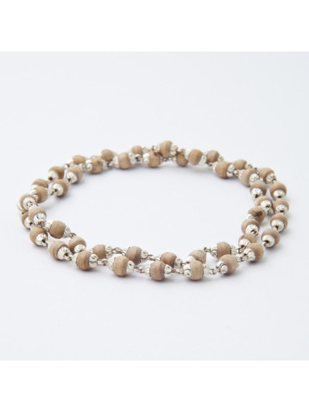 Кантхимала №4а Туласи в обрамлении 1 ряд 6 мм с насечками / Kanthimala №4a Tulasi silver 1round 6mm natural