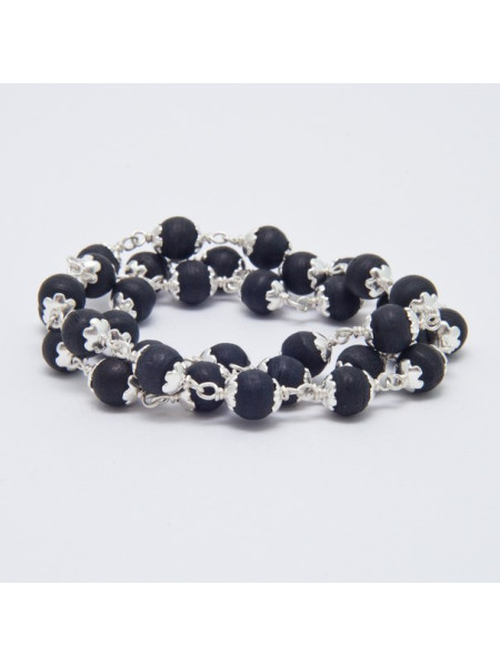 Кантхимала №10 Туласи в обрамлении 1 ряд 9 мм черные / Kanthimala №10 Tulasi silver 1round 9mm black