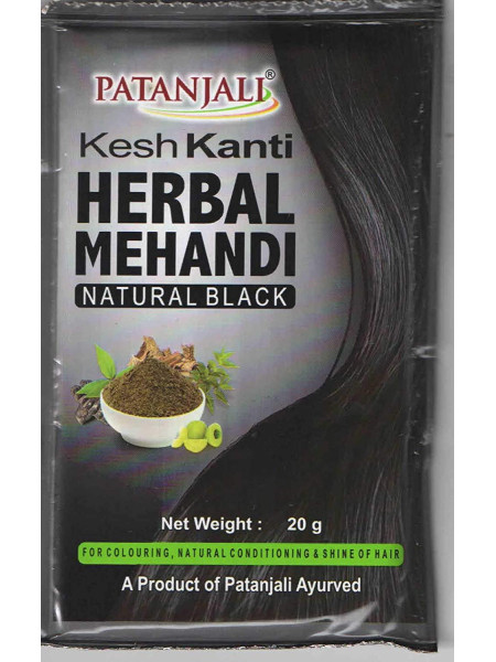 Черная краска для волос Кеш Канти, 20 г, производитель Патанджали; Kesh Kanti Herbal Mehandi Natural Black, 20 g, Patanjali