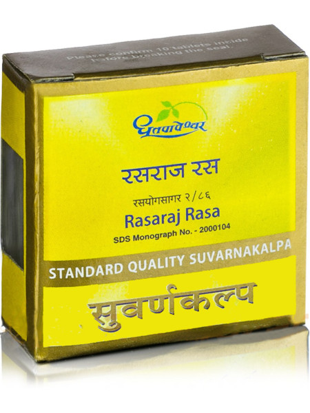 Аюрведа с золотом, Расарадж Раса, лечение нервной системы, 10 таб, производитель Дхутапапешвар; Aurveda with Gold, Rasaraj Rasa, 10 tabs, Dhootapapeshwar